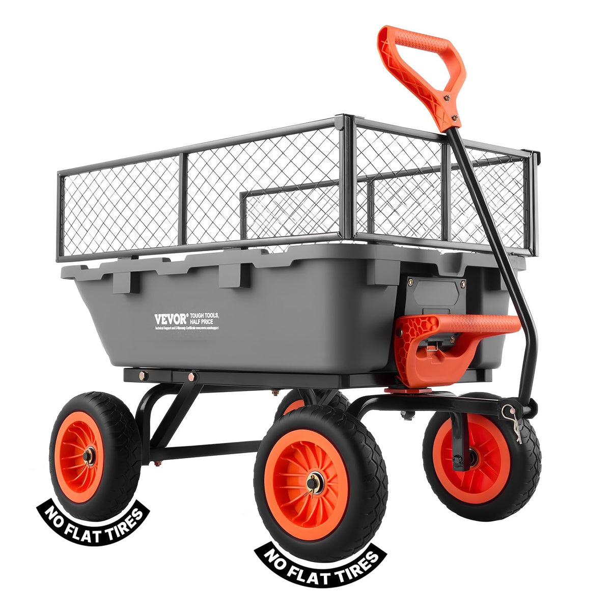 VEVOR 7 Cu.Ft 1200LBS Poly Garden Cart Dump Wagon, Heavy Duty Wheelbarrow with 2-in-1 Convertible Handle and 13" Flat Free Tires, Utility ATV Trailer Yard Dump Cart Tow Behind for Lawn Mower Tractor