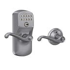Schlage Electronic Keypad Lock, Lever Handle, Camelot Trim, Satin Chrome
