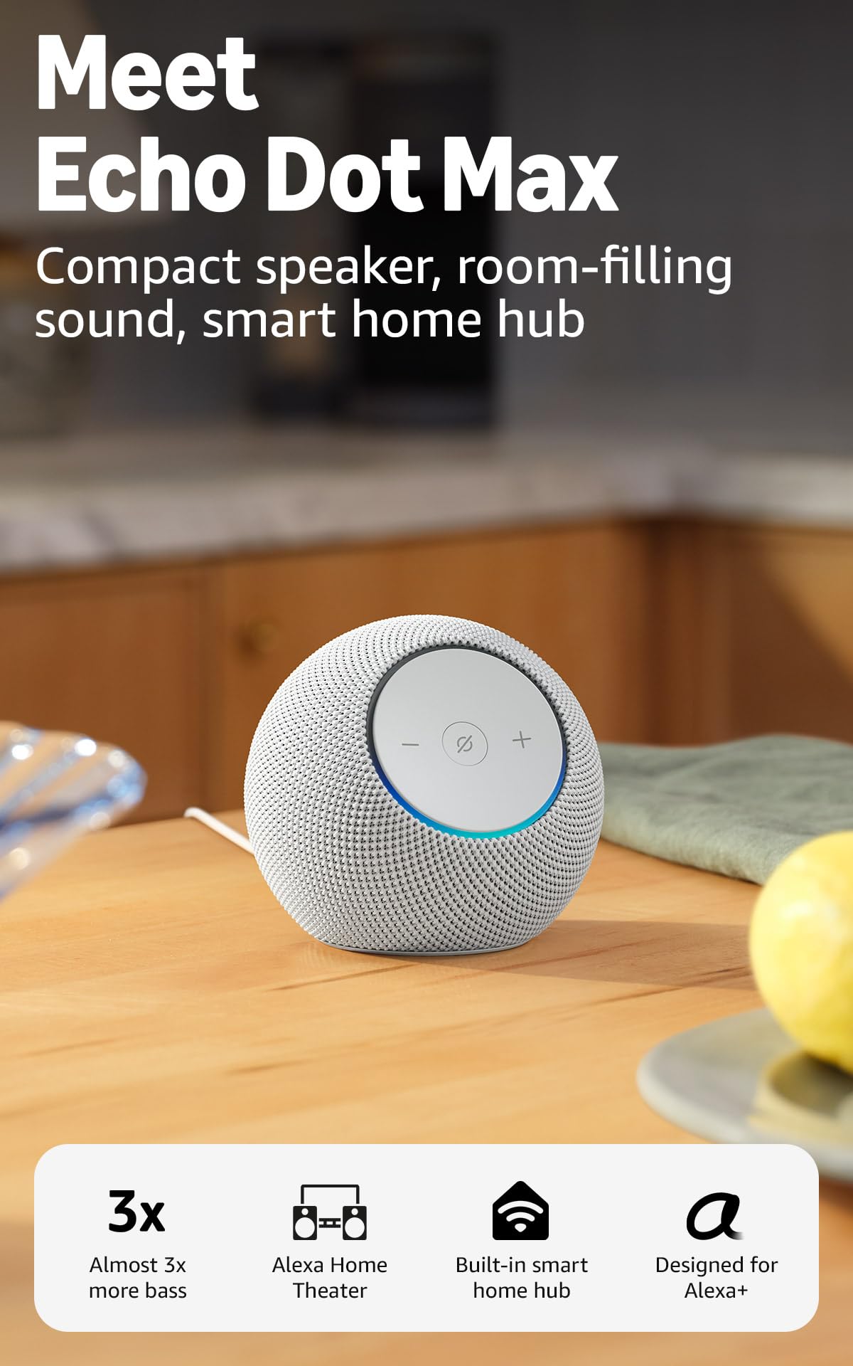 Amazon Echo Dot Max (newest model), Alexa speaker with room-filling sound and nearly 2x bass, Great for living rooms and medium-sized spaces, Designed for Alexa+, Graphite