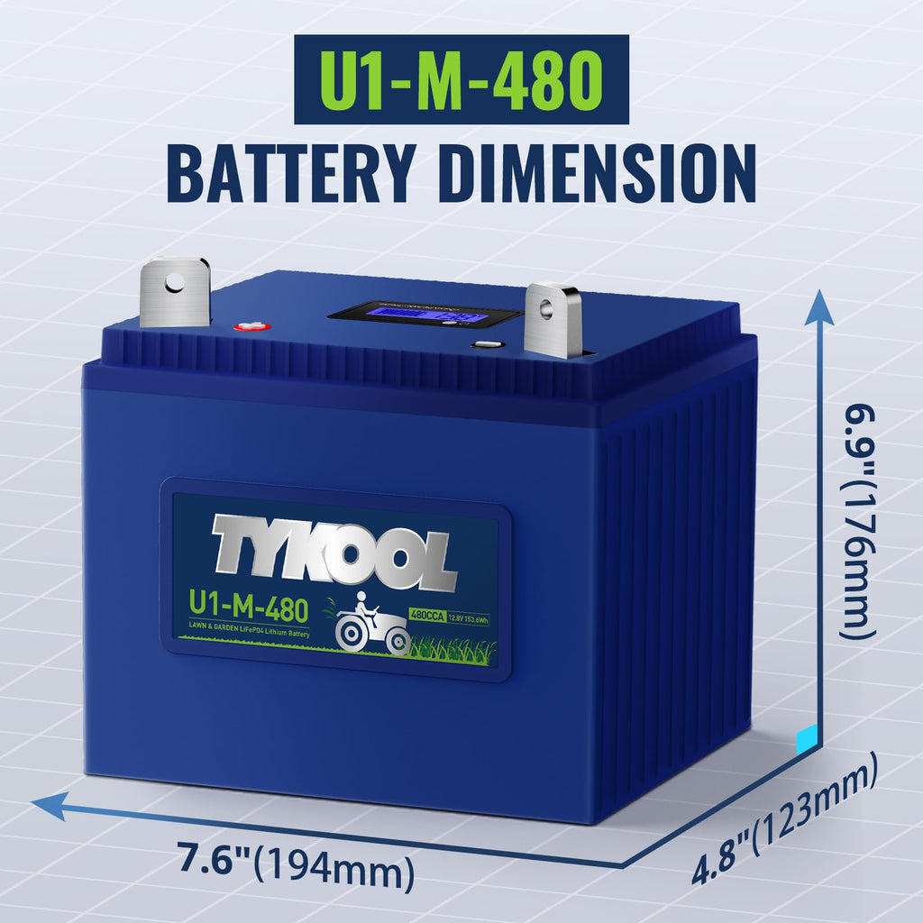 TYKOOL 480CCA, Group U1 Lithium LiFePO4 Lawn Mower Battery,Garden Tractor Battery, Fits for Ride on Lawn Tractor and Mower,Compatible with John Deere,Cub Cadet,Craftsman,Troy-Bilt Mower, and Generator