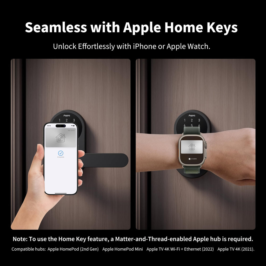 Aqara Smart Lock with Handle U300, Apple Home Key, Smart Lever Lock, Black