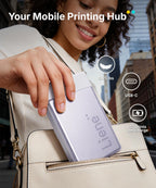 Liene Pearl N200 Pro Portable Photo Printer, Instant Mini Picture Printer for iPhone Smartphone, Thermal Dye Sublimation, Bluetooth Sticker Printer 50 Sheets 2x3 Adhesive Paper & 5 Cartridges, Purple