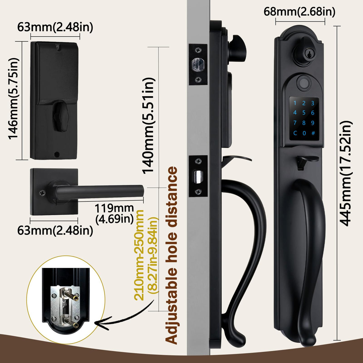 Smart Front Door Lock Set for Outside/Exterior Door, Right Hand