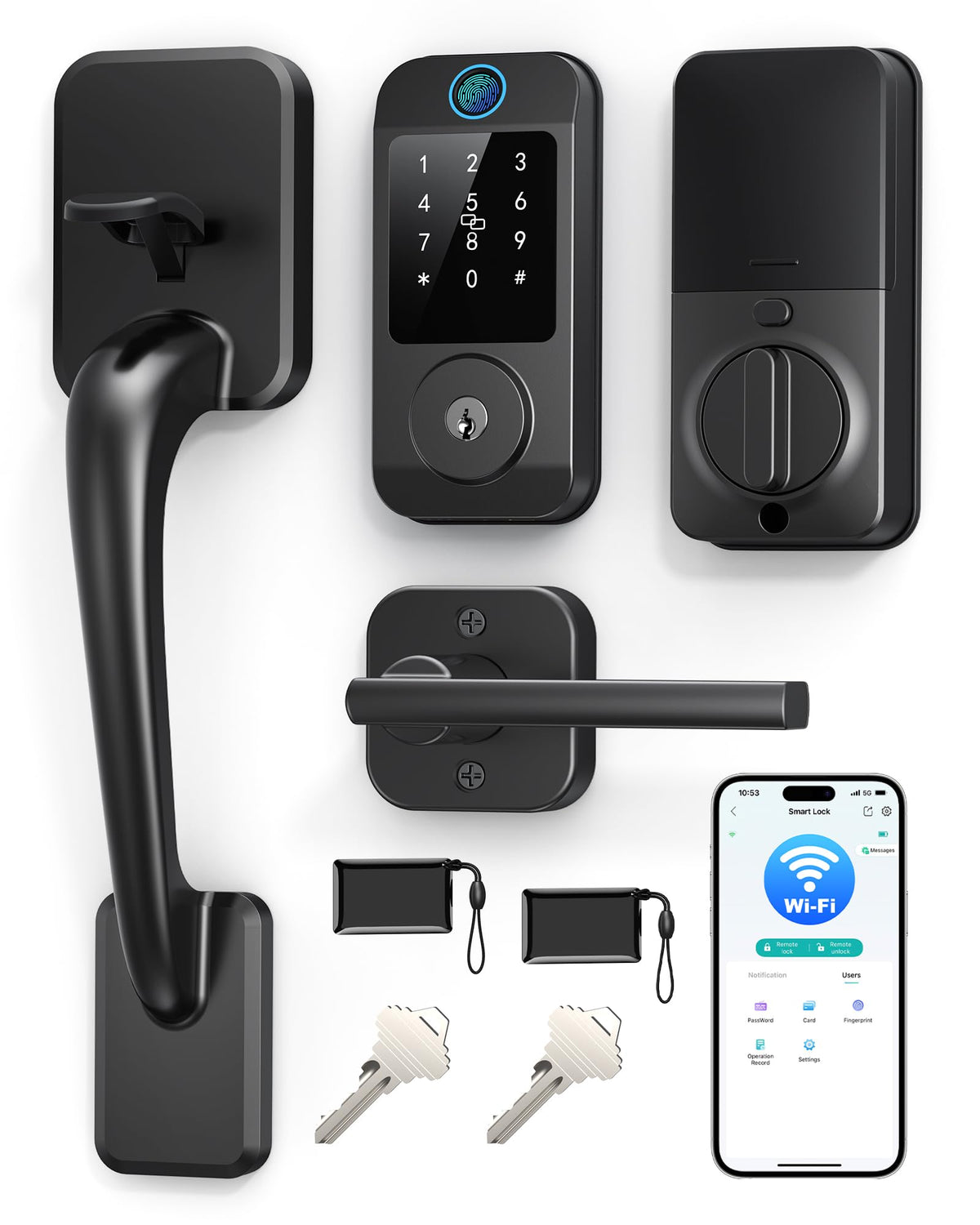 Wi-Fi Smart Front Door Lock Set, Keyless Entry Deadbolt Handle