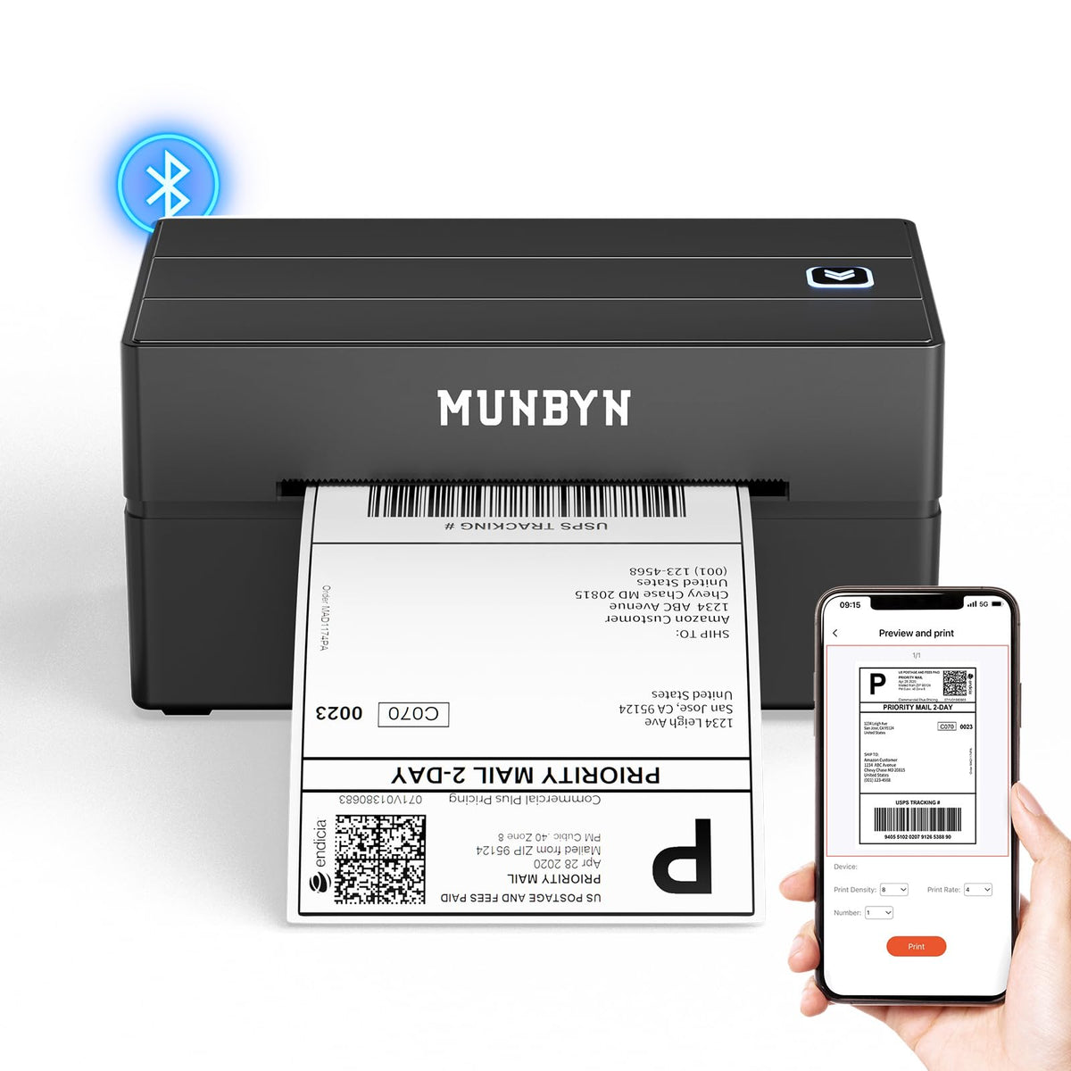 MUNBYN Bluetooth Thermal Label Printer, Wireless 4x6 Shipping Label Printer