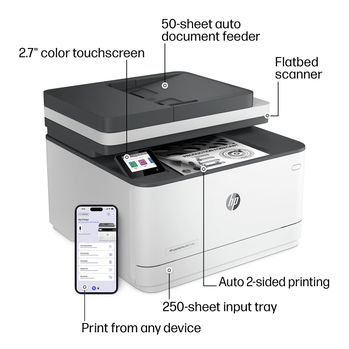 HP LaserJet Pro 3105sdw Monochrome Laser Printer | All-in-One