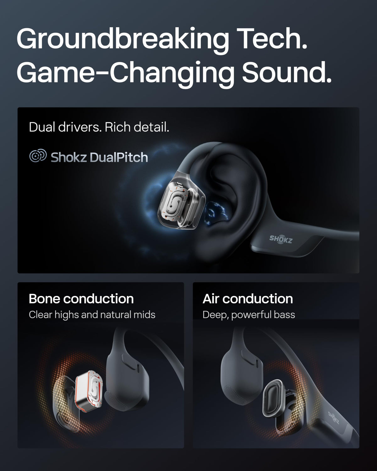 SHOKZ OpenRun Pro 2 Bone Conduction Bluetooth Sport Headphones, Black