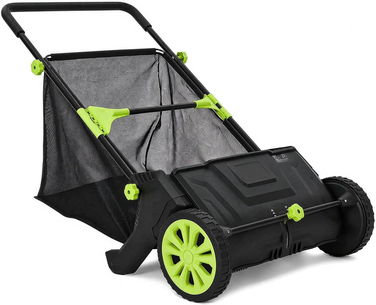 IDEALHOUSE Push Lawn Sweeper 26 Inch with Large 7 cu.ft. Hopper Bag