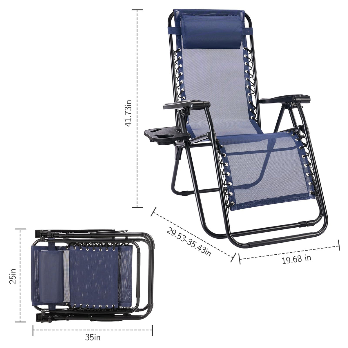 Sweetcrispy Zero Gravity Chairs, Set of 4 Portable Recliner Beach Camping Patio Outdoor Folding Lounge Chair with Cup Holder Trays and Adjustable Pillow for Poolside, Garden, Backyard, Lawn, Blue