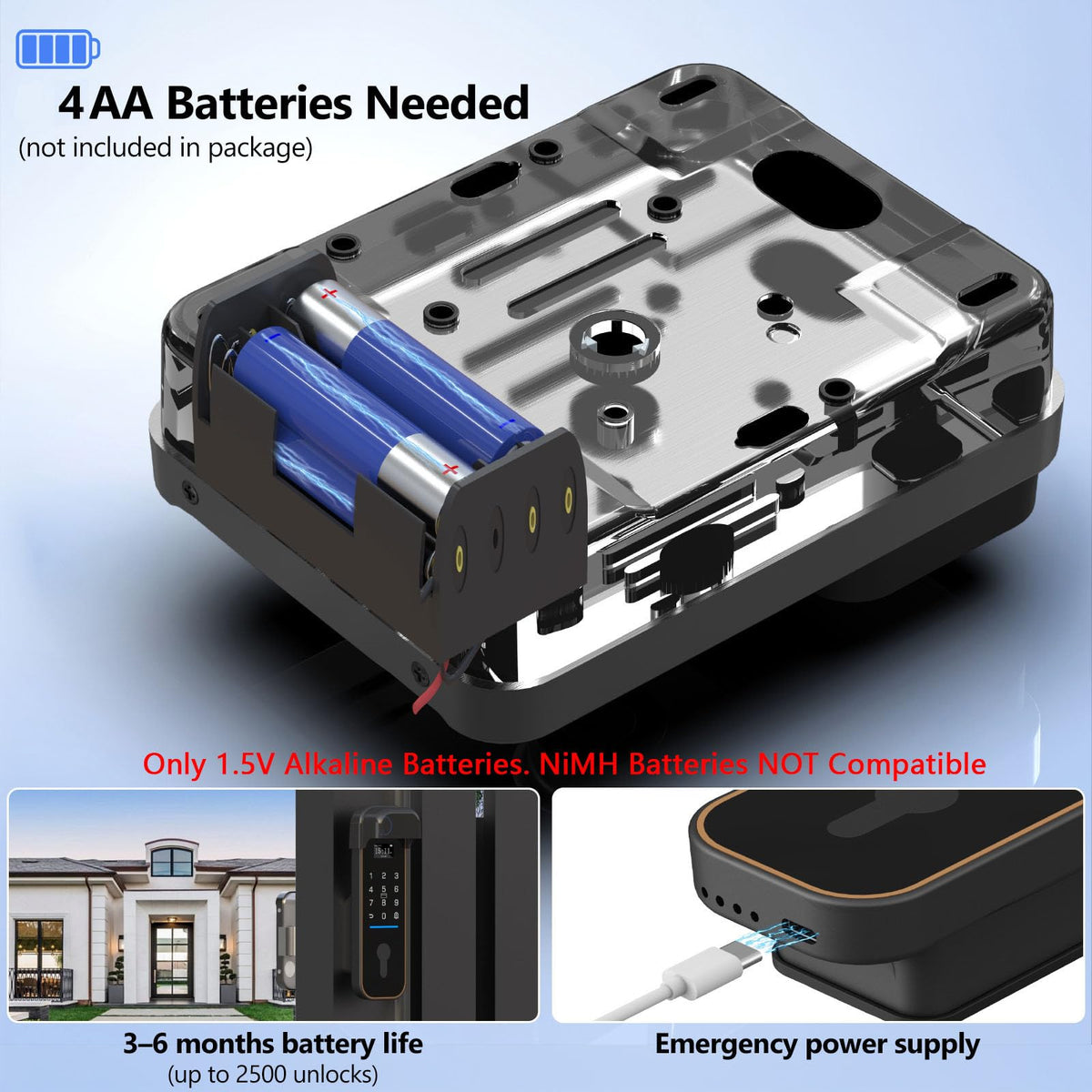 Double Sided Fingerprint Gate Lock, IC Card NFC Remote Control