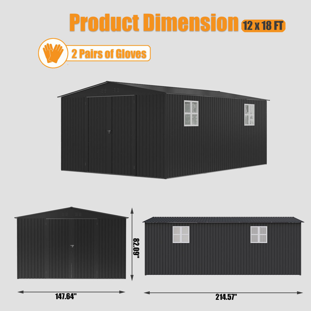MNLR 12x18 FT Large Metal Outdoor Storage Shed with 2 Windows