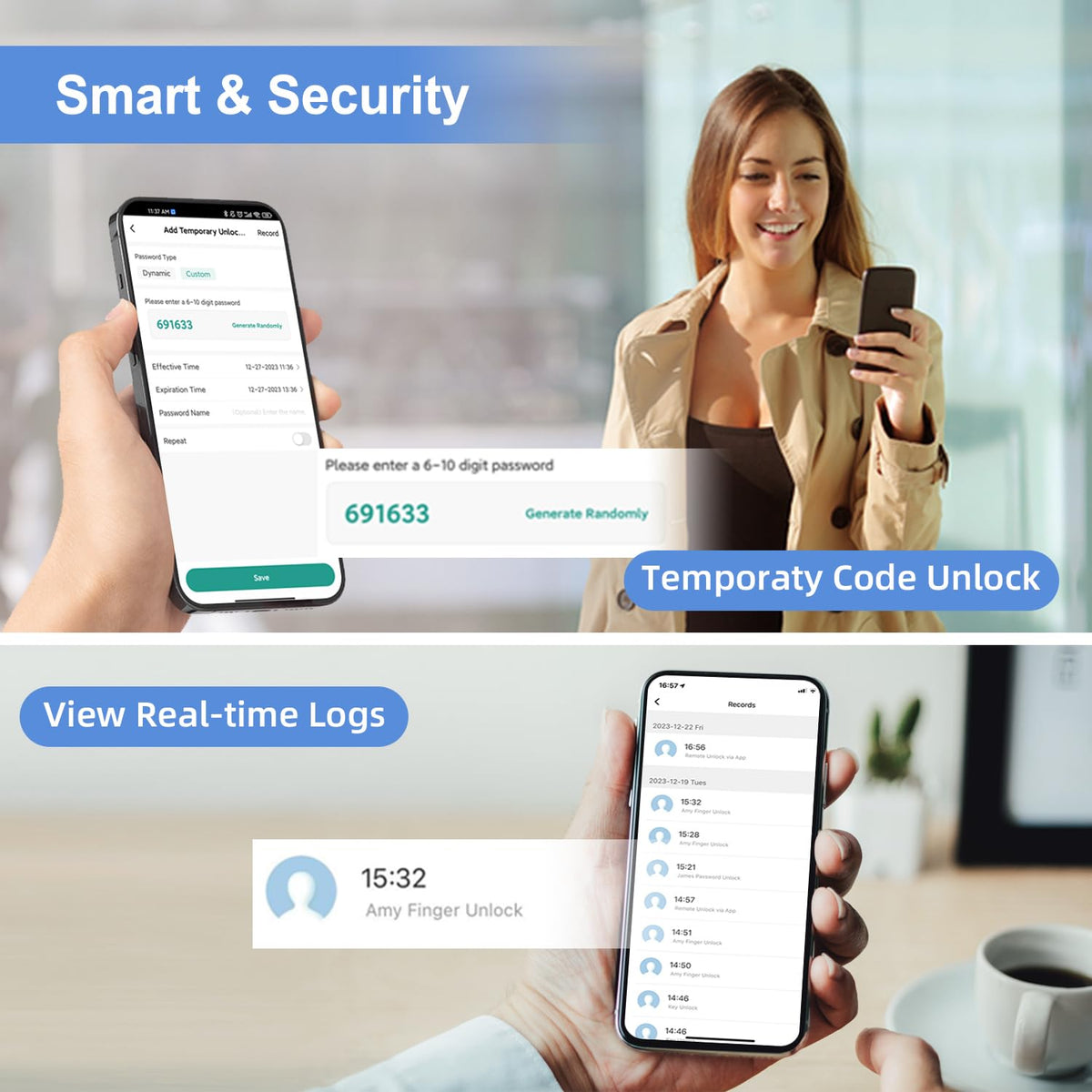 Smart Glass Door Lock, 2026 New Keyless Entry Door Lock, Biometric Fingerprint Glass Door Locks, Electronic Keypad Biometric Lock with App Control, Sliding Door Smart Lock for Office, Home, Store