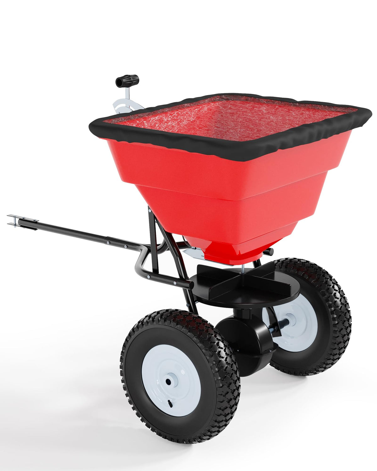 Heavy Duty 85 lbs Tow-Behind Broadcast Spreader – 10" Pneumatic Tires, Adjustable Movement Control – Steel Bucket & Frame