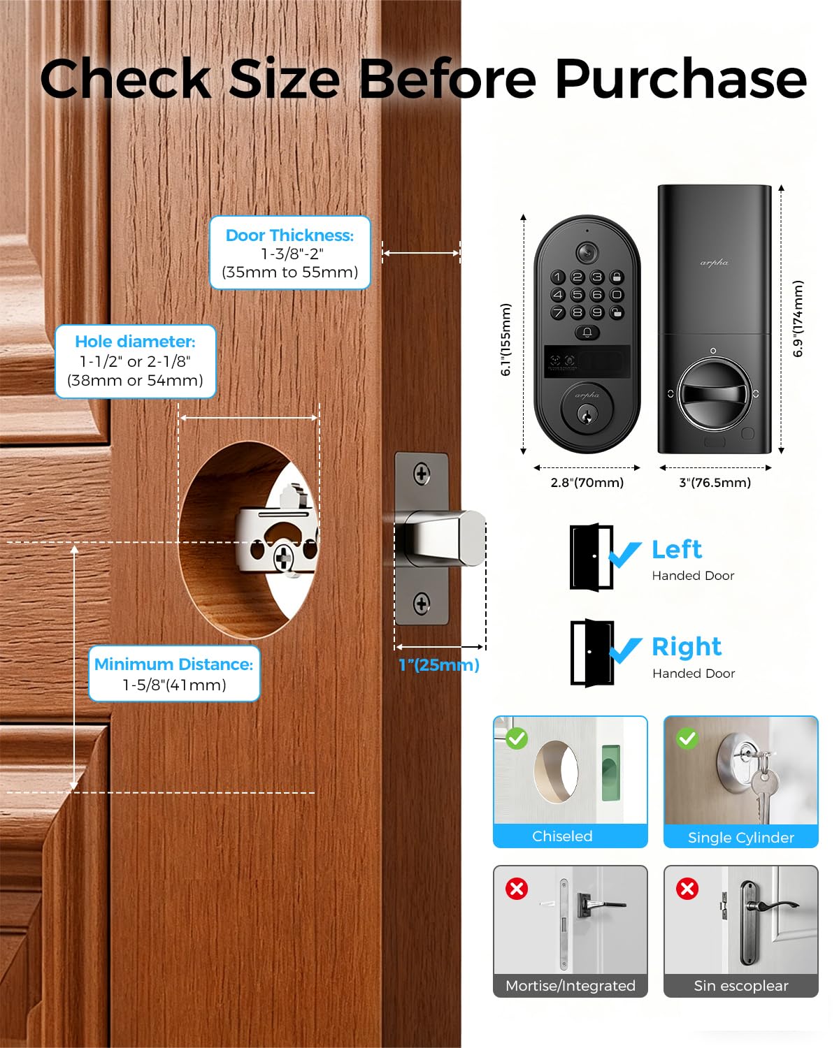 Smart Lock with Palm Vein & Face Recognition, Keyless Front Door Deadbolt