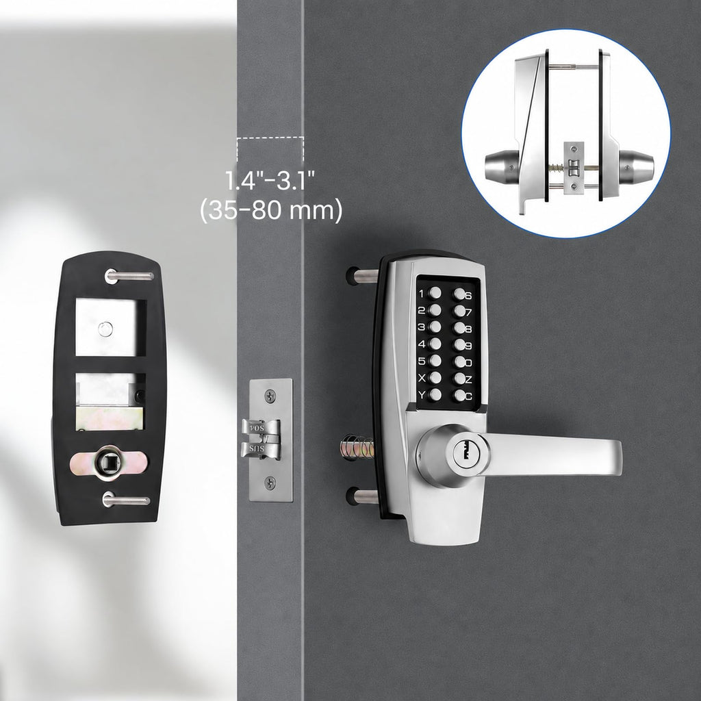 Keyless Door Lock with Handle, Battery-Free Mechanical Keypad Lock
