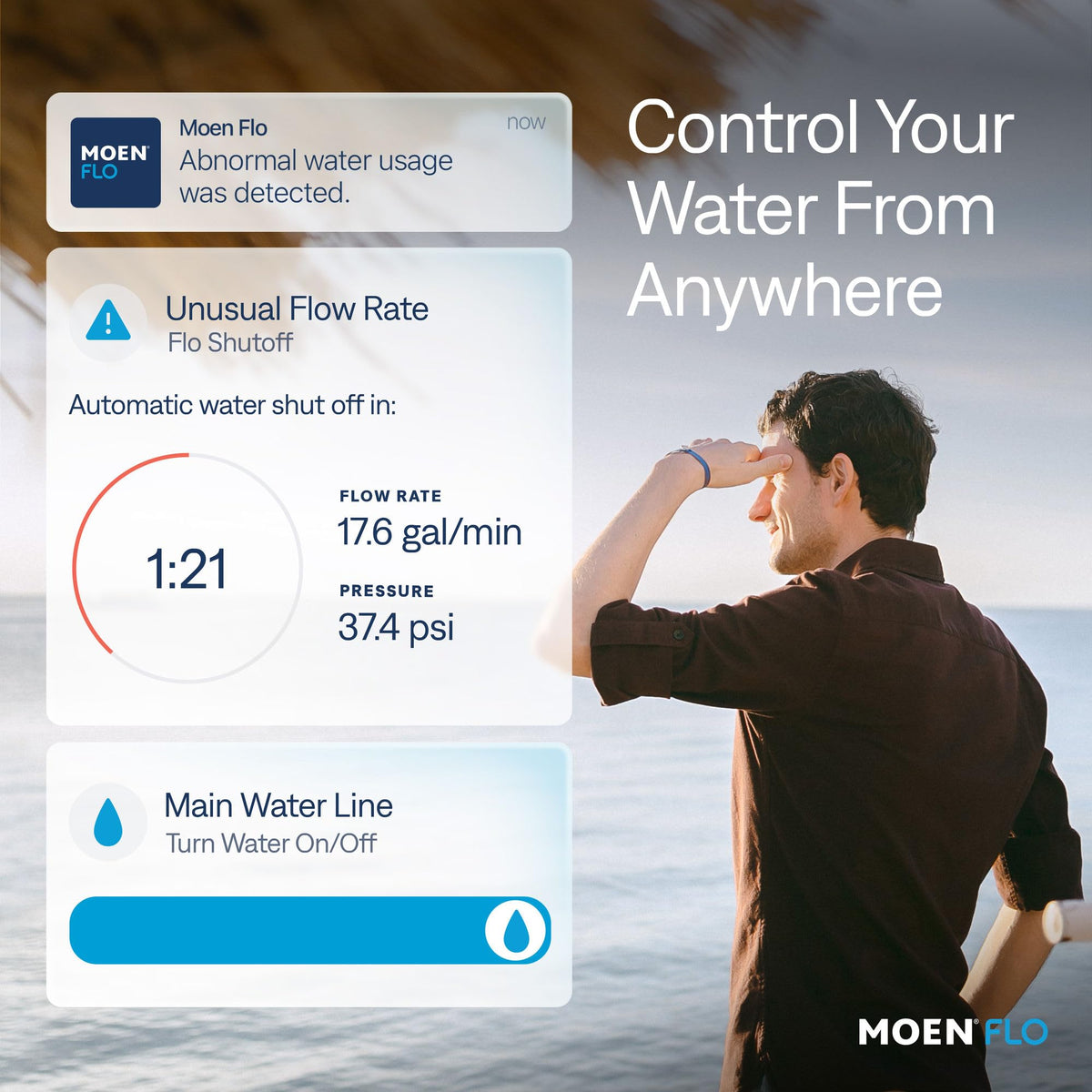 Moen Flo Shutoff, 3/4" Automatic Water Leak Detector & Shutoff, 900-001