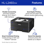 Brother HL-L2460DW Wireless Compact Monochrome Laser Printer with Duplex, Mobile Printing, Black & White Output | Includes Refresh Subscription Trial(1), (Renewed Premium - Refurbished)