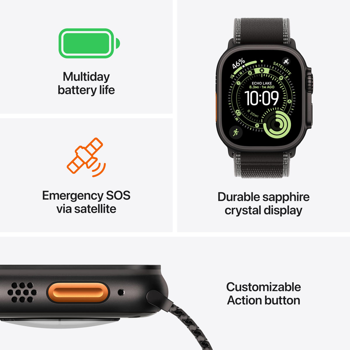 Apple Watch Ultra 3 [GPS + Cellular 49mm] Running & Multisport Smartwatch w/Rugged Titanium Case w/Black Ocean Band. Satellite Communications, Advanced Health & Fitness Tracking
