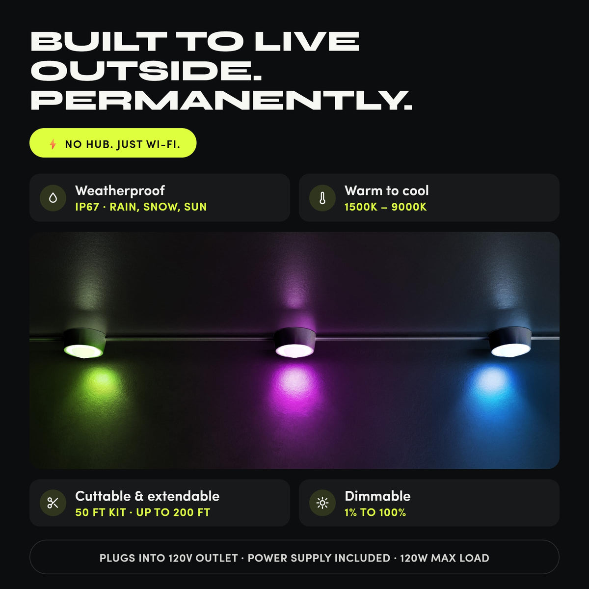 LIFX Permanent Outdoor Lights 50ft, 30-Zone Color, Matter/Apple Home, Black