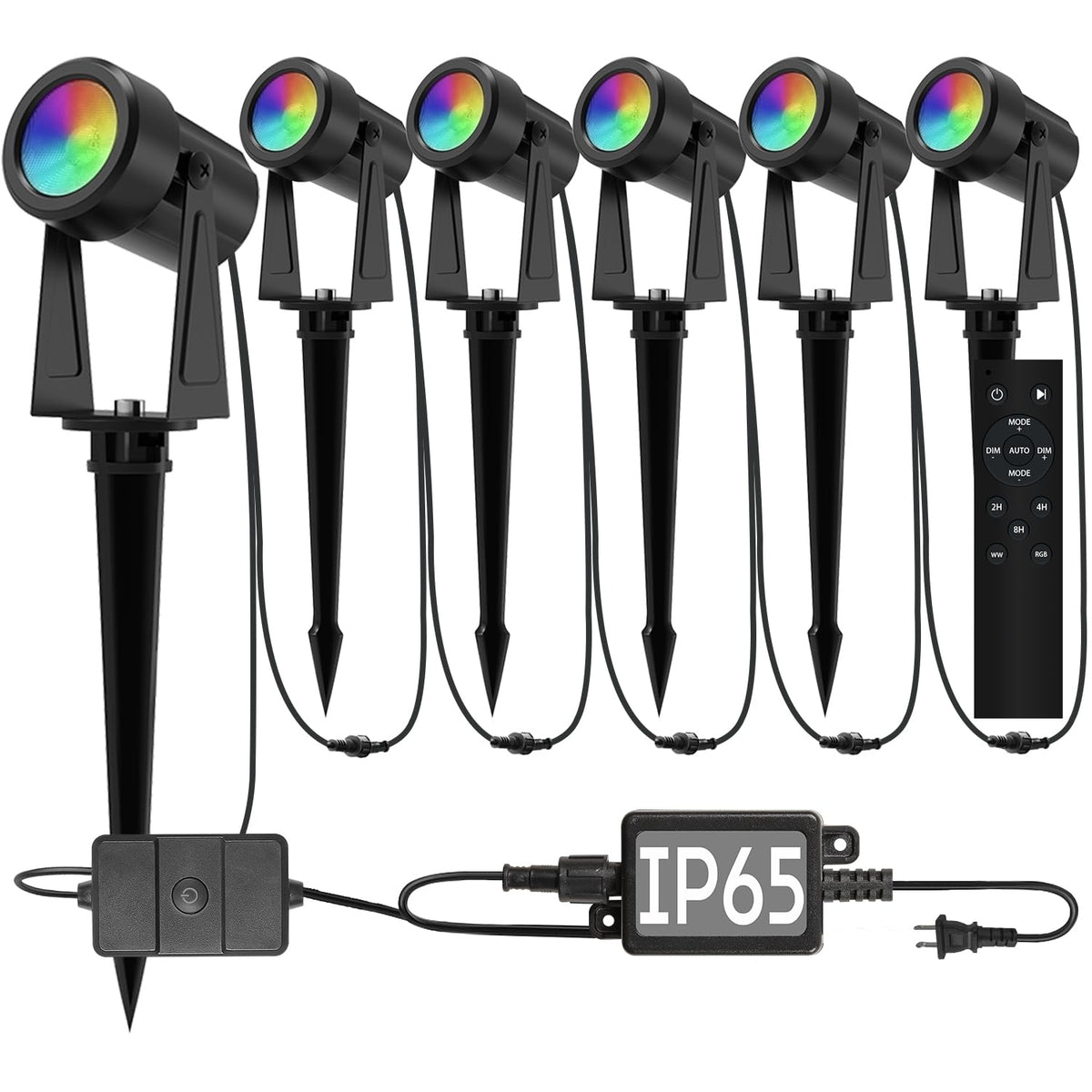 SUNTHIN Outdoor RGBW Landscape Lighting with Remote, Dusk to Dawn, 12 Pack