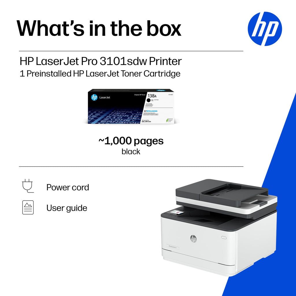 HP LaserJet Pro 3101sdw | Monochrome | Laser Printer | All-in-One | Duplex