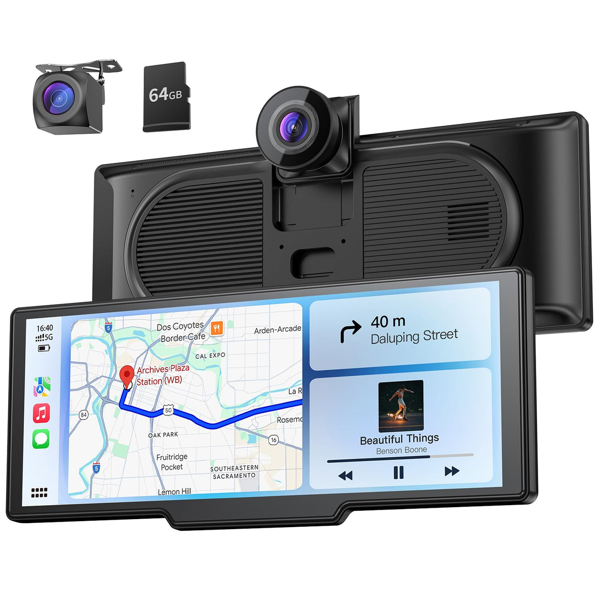 9.26" Wireless Carplay Screen for Car with 4K Dash Cam & HD Backup Camera