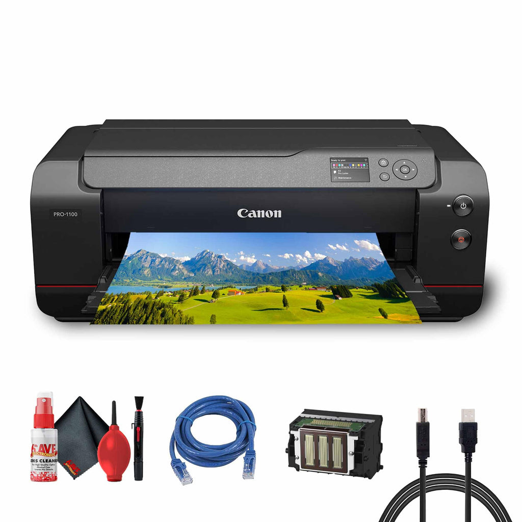 Canon imagePROGRAF PRO-1100 Professional 17" Wireless Inkjet Photo Printer (6856C002) + Cleaning Kit + Printer Cable + Ethernet Cable