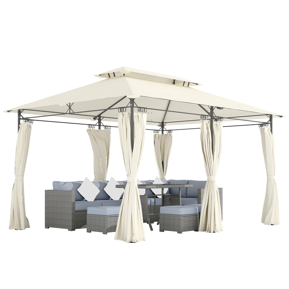Outsunny 10' x 13' Patio Gazebo Double Roof Outdoor Gazebo Dark Blue
