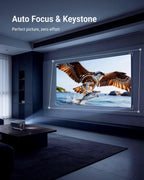 Smart 4K Projector [Bundled with Google TV Stick] with WiFi and Bluetooth, 3000ANSI, Auto Lens Cap, Portable Outdoor Movie Projector with Built-in Apps Auto Focus for Ceiling/Home Theater/Bedroom
