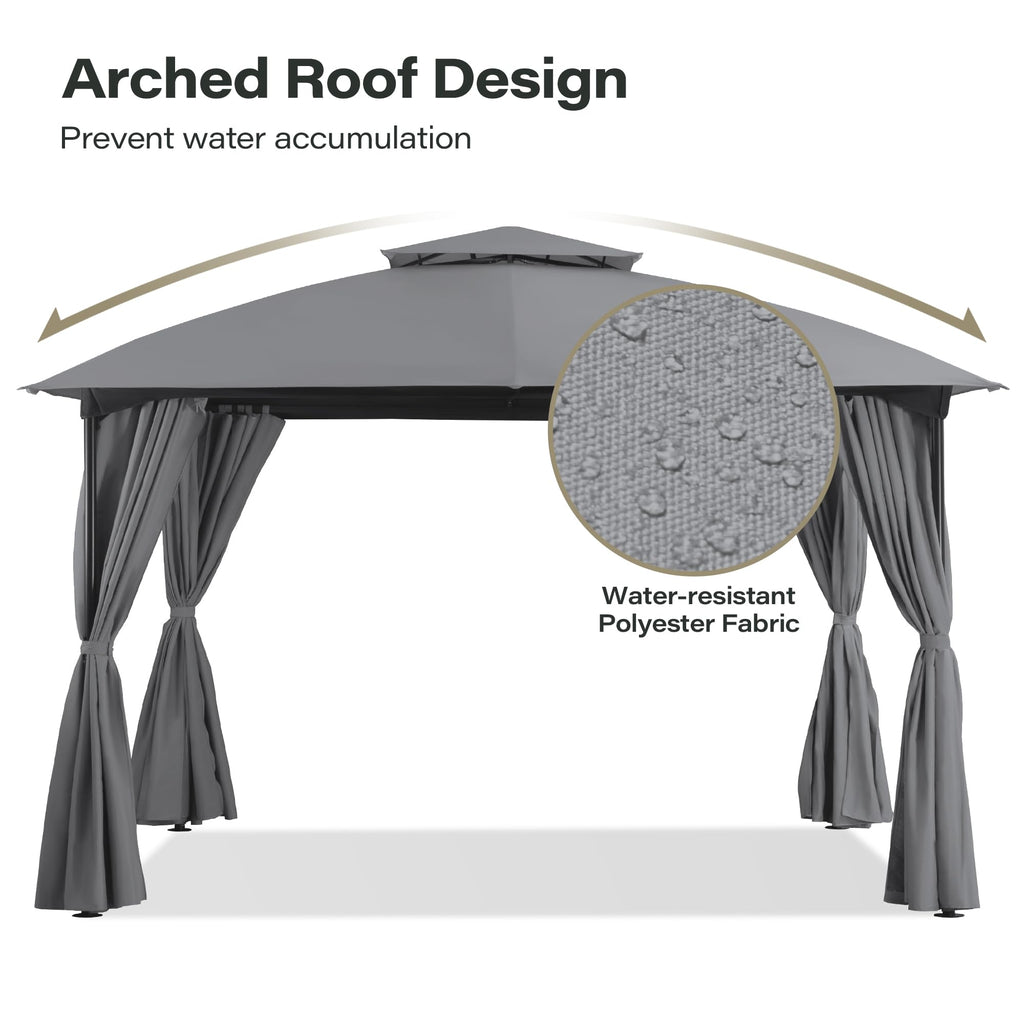 10x10 Arc Gazebo Canopy with Curtains & Double Roof
