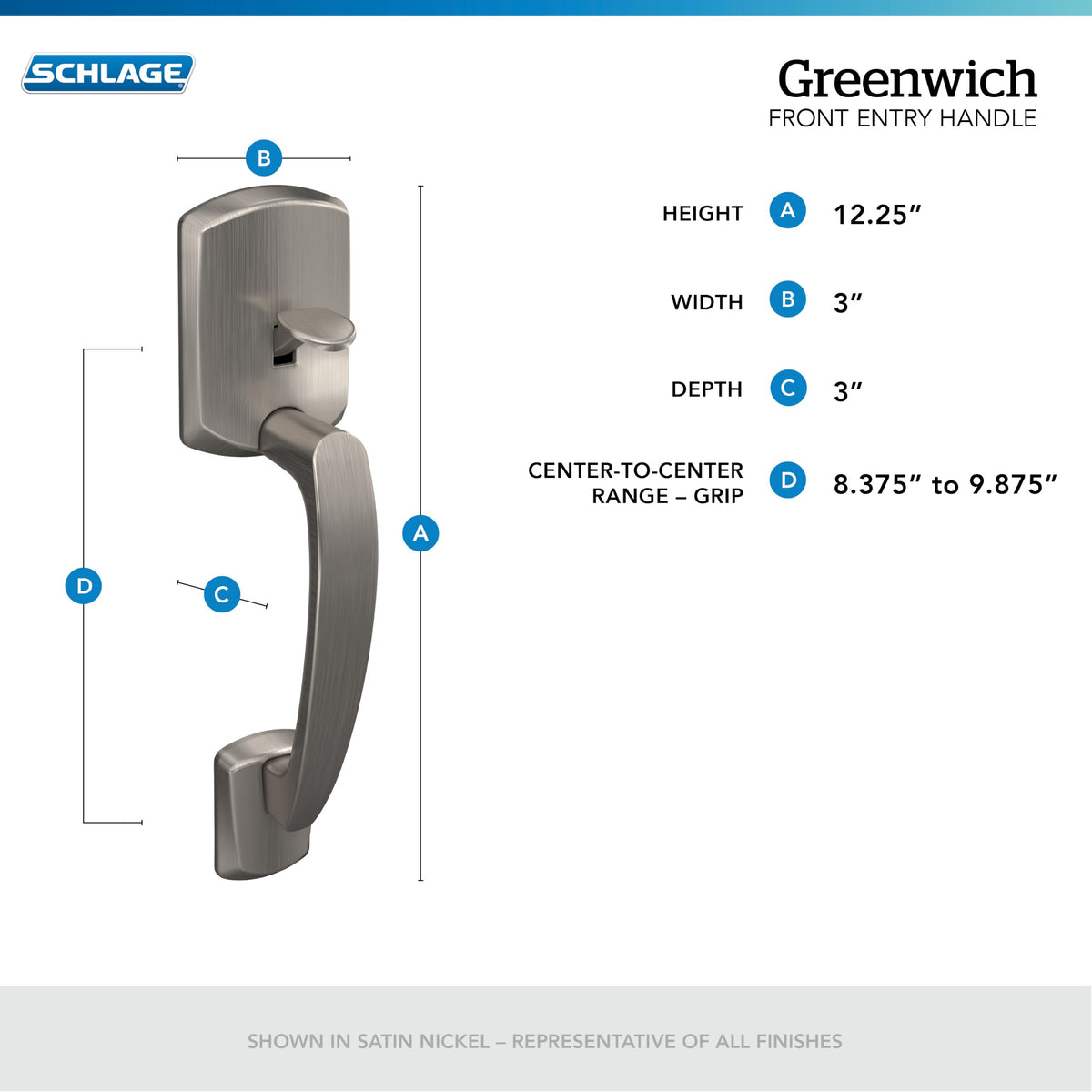 Schlage Greenwich Entry Handleset, Right Hand Delfayo Lever, Matte Black