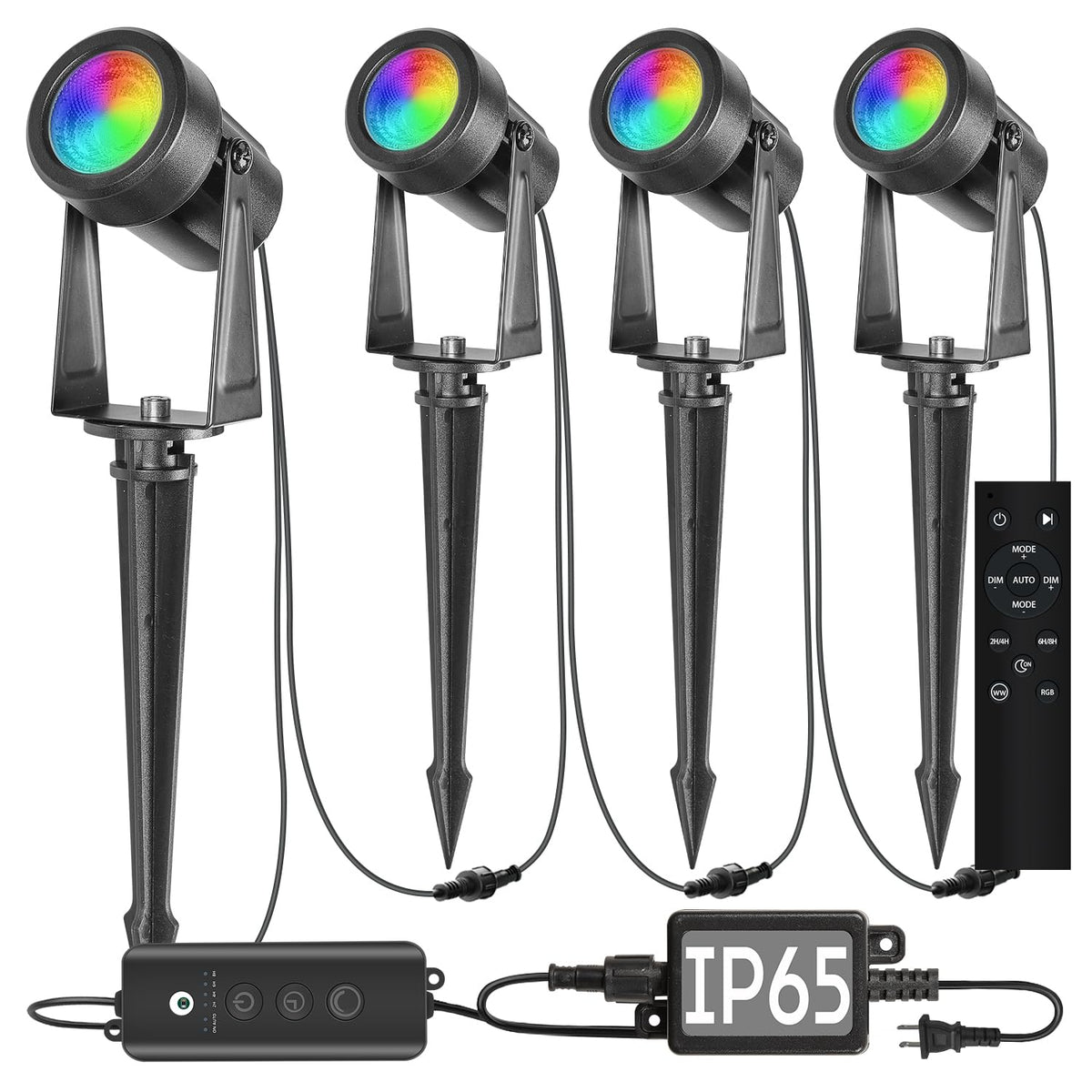 SUNTHIN Outdoor RGBW Landscape Lighting with Remote, Dusk to Dawn, 12 Pack
