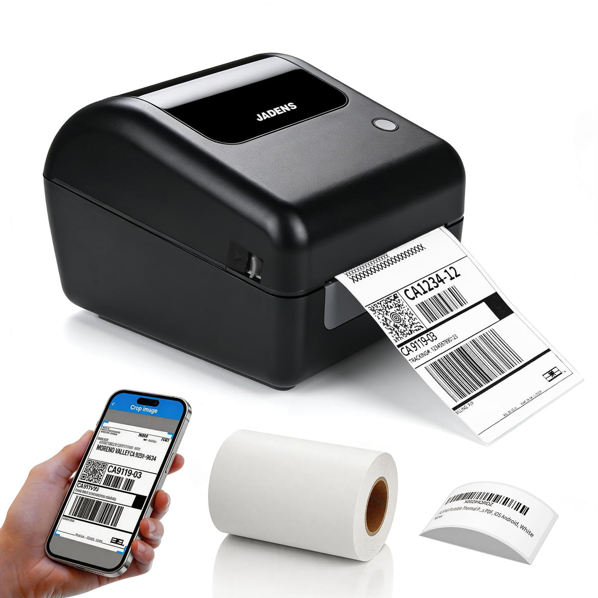 Bluetooth Thermal Shipping Label Printer with Built-in Label Bin, Wireless 4x6 Label Printer for iPhone, Android, Windows & Mac, Includes 50 Labels, Works with USPS, UPS, Amazon, Etsy, Shopify, White