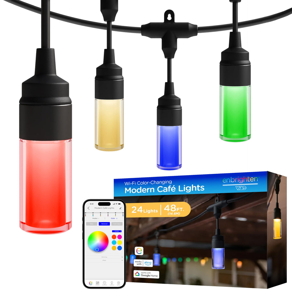 Enbrighten Modern Outdoor String Lights, 48ft, 24 Bulbs