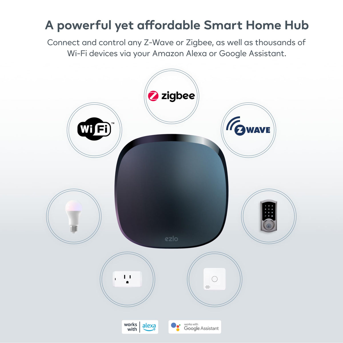EzloPlus Smart Home Hub with Zigbee & Z-Wave | Works with Wi-Fi Devices Associated with Amazon Alexa & Google Assistant to Control Smart Locks, Lights and Switches