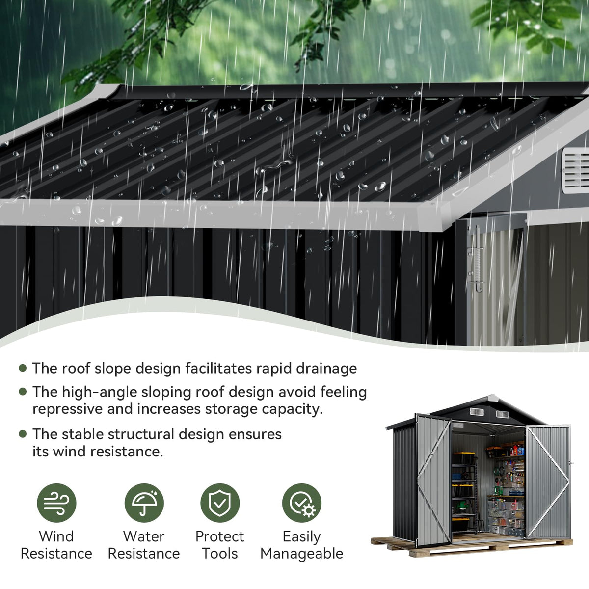 Aoxun 6x4 FT Shed Outdoor Storage Shed, Black