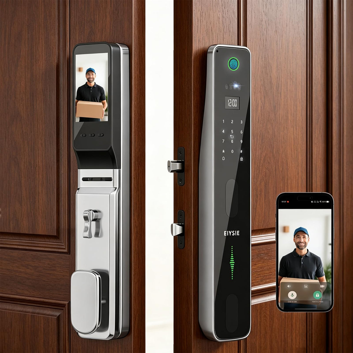 EIYSIE WiFi Smart Lock with Camera & Doorbell, 8-in-1 Keypad Deadbolt, Gold