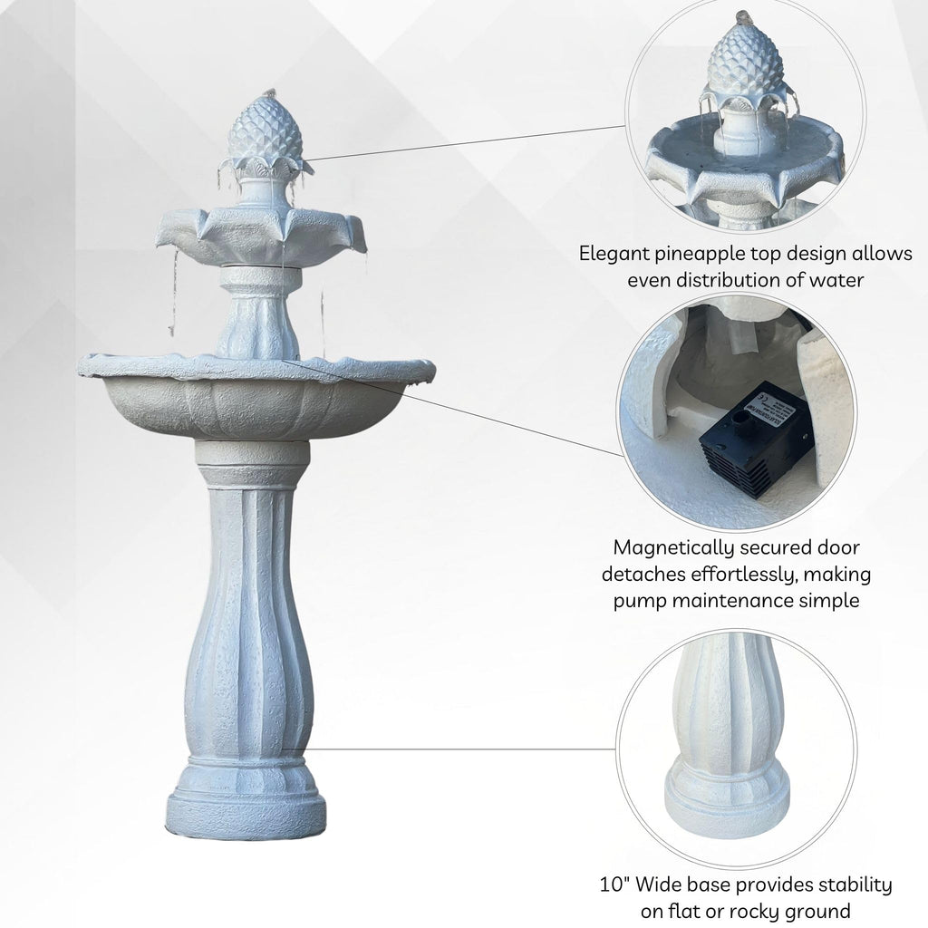 XBrand 44" 2-Tier Solar Water Fountain for Outdoors, Fiberglass Resin Garden Fountain with Solar Panel Pump, Auto Shut-Off, White, Patio, Yard & Garden Decor