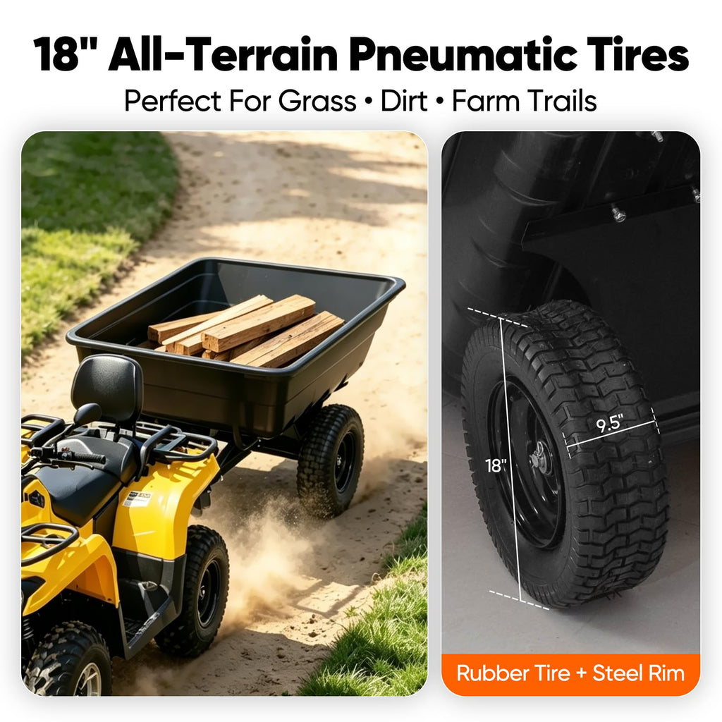 2-in-1 ATV/UTV Trailer Tow Behind Utility Dump Cart