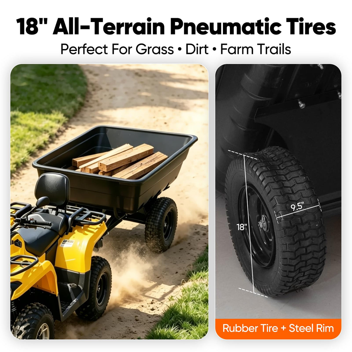 2-in-1 ATV/UTV Trailer Tow Behind Utility Dump Cart