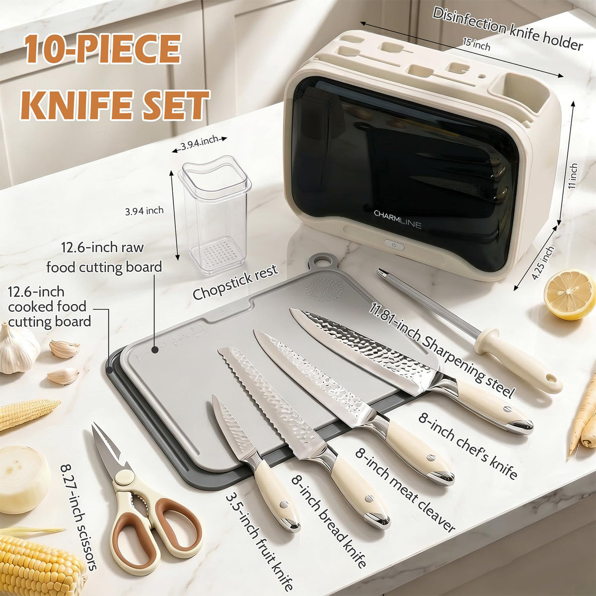 Next-Gen Smart Cutting Board and Knife Set with Holder, Self-Cleaning and Drying, Space-Saving Kitchen Organizer, Practical Gift for Mom, Dad, Housewarming, Birthday & Christmas