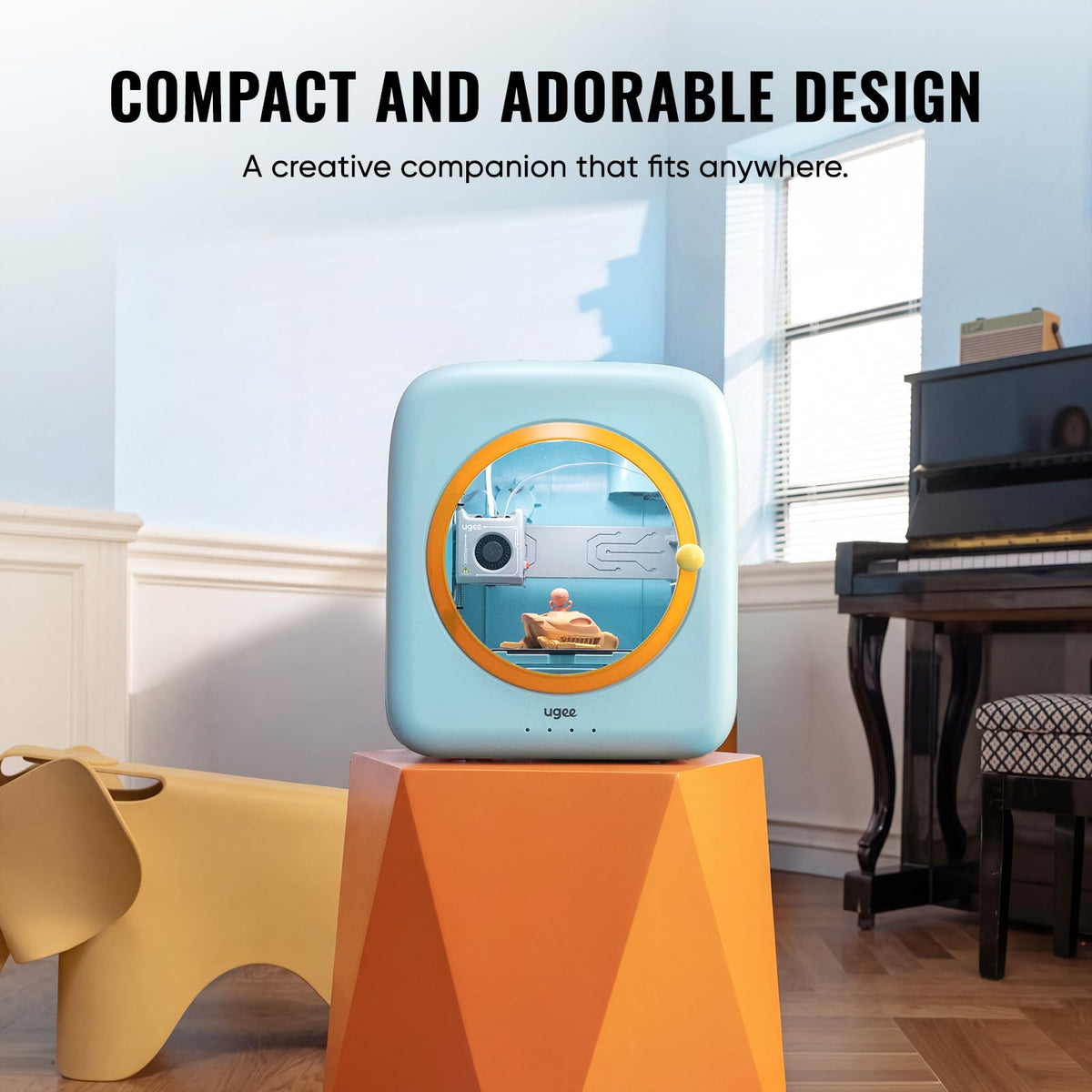ugee Funbox 3D Printer – Safe Home Air Filter, AI Voice/Photo Modeling, One-Tap App Print, Anti-Scald, Fun Educational Maker for Families