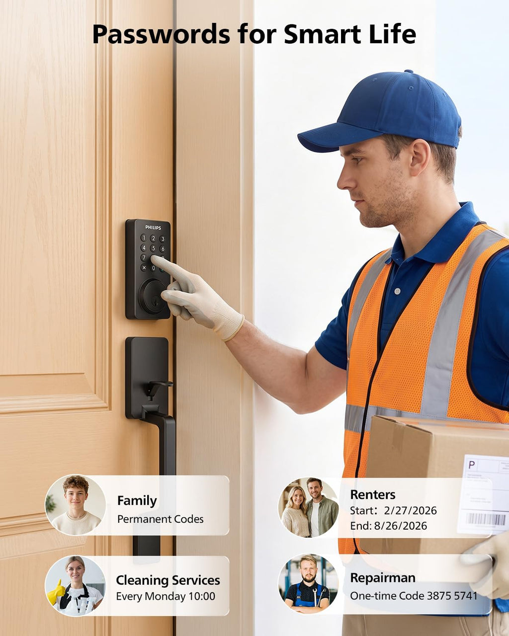 Philips Wi-Fi Smart Front Door Lock Set, Keyless Entry Door Lock with Handle, App Remote Control, Electronic Keypad Deadbolt, Auto Lock, Supports Alexa & Google, Anti-Peeping Password, Easy Install