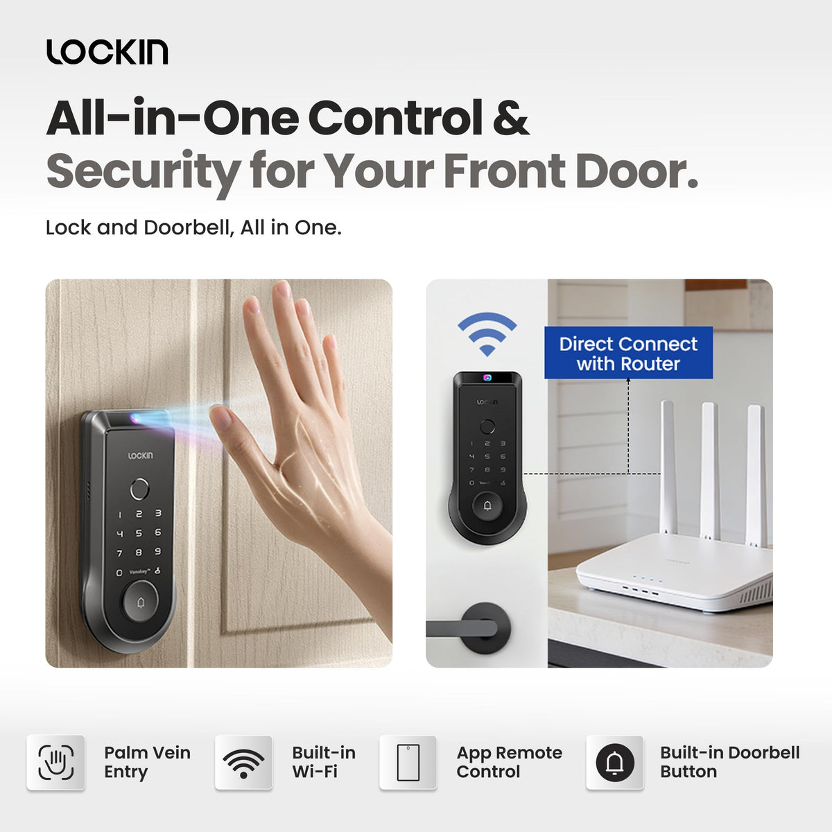 Veno Smart Lock, Palm Vein Keyless Entry, Single Battery