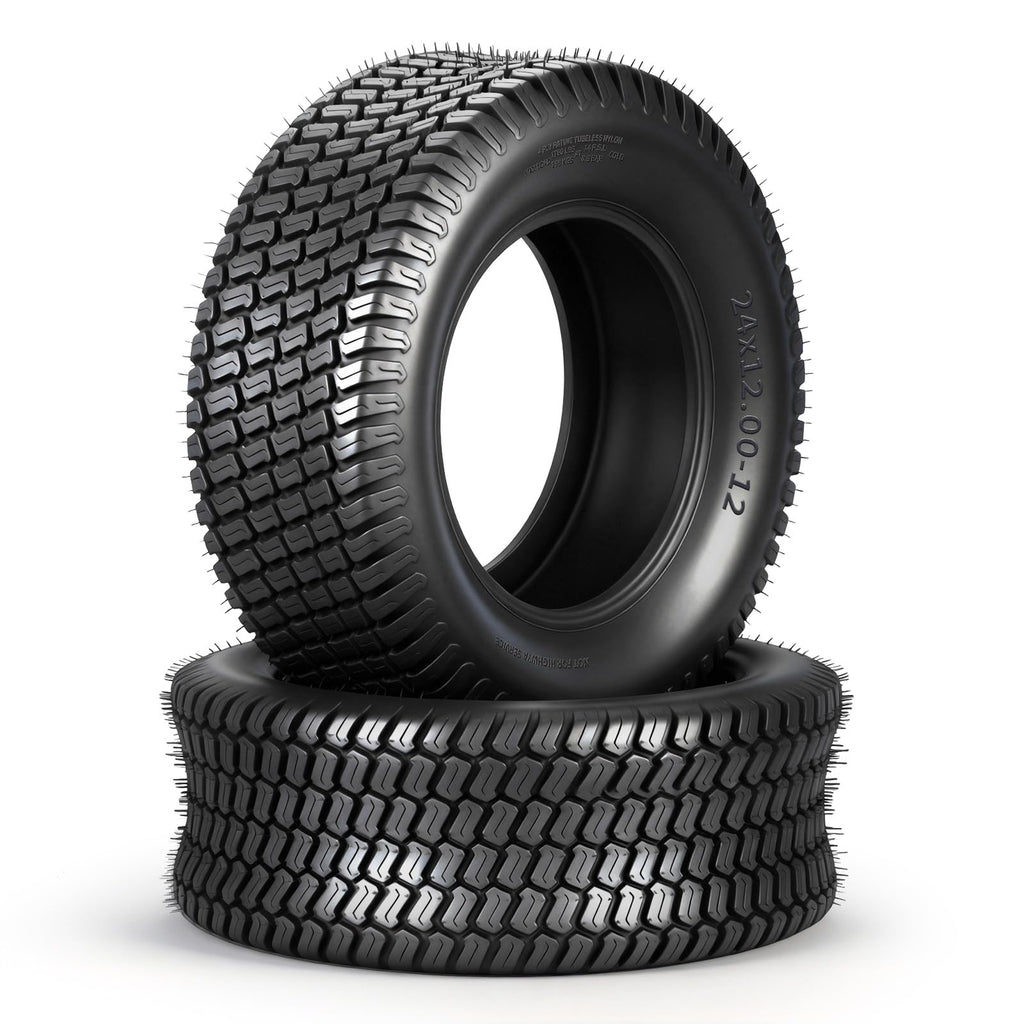 24x9.50-12 Lawn Mower Tires, 4 Ply Tubeless, Set of 2