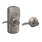 Schlage Electronic Keypad Lock, Lever Handle, Camelot Trim, Satin Chrome