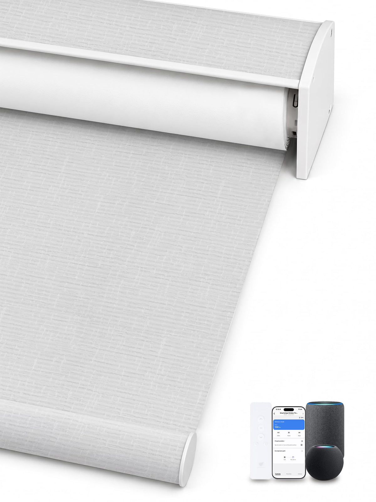 SmartWings Motorized Smart Roller Shades, 100% Blackout Essential Grey