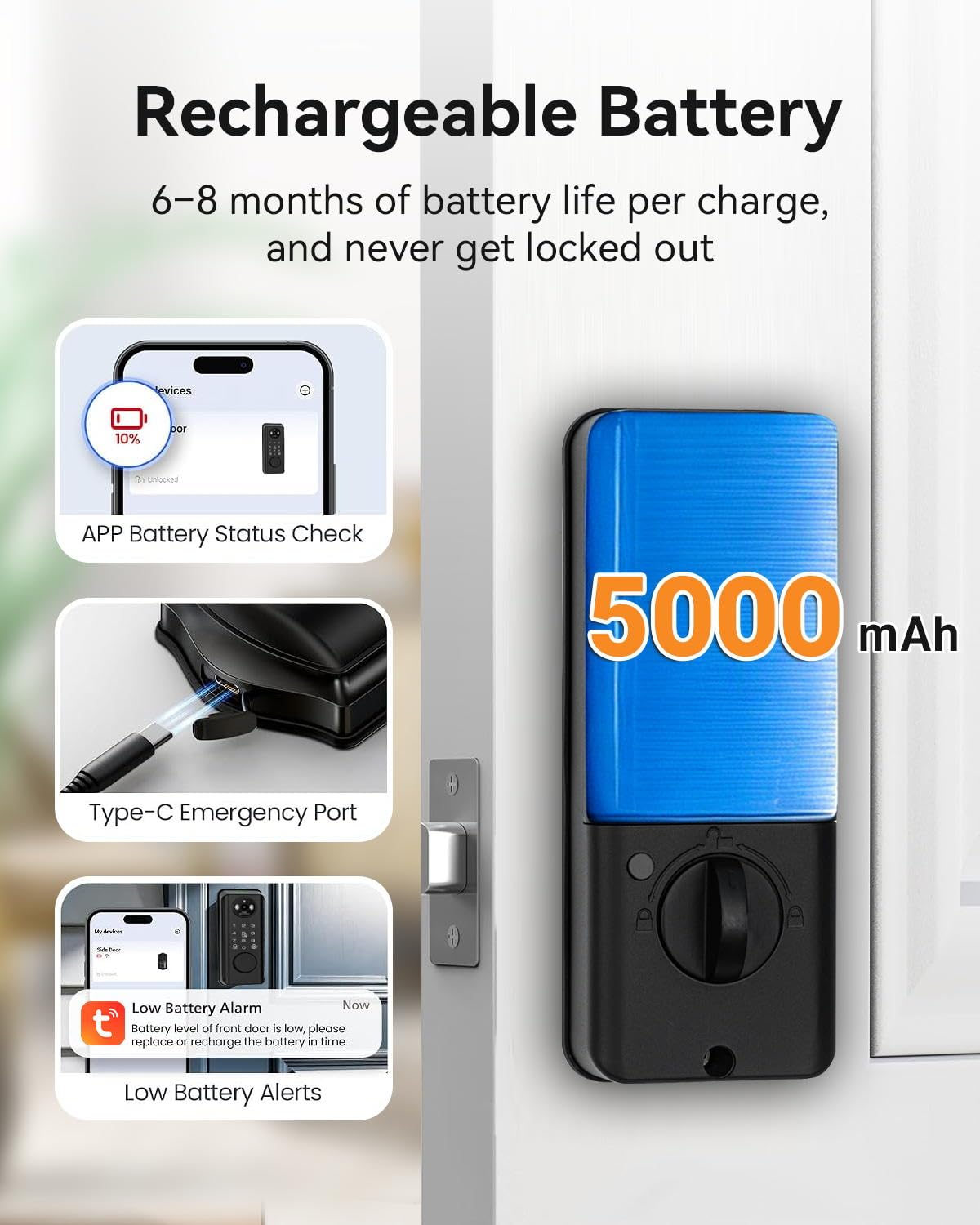 3D Face Recognition Smart Lock with Camera, Tuya APP Remote Control