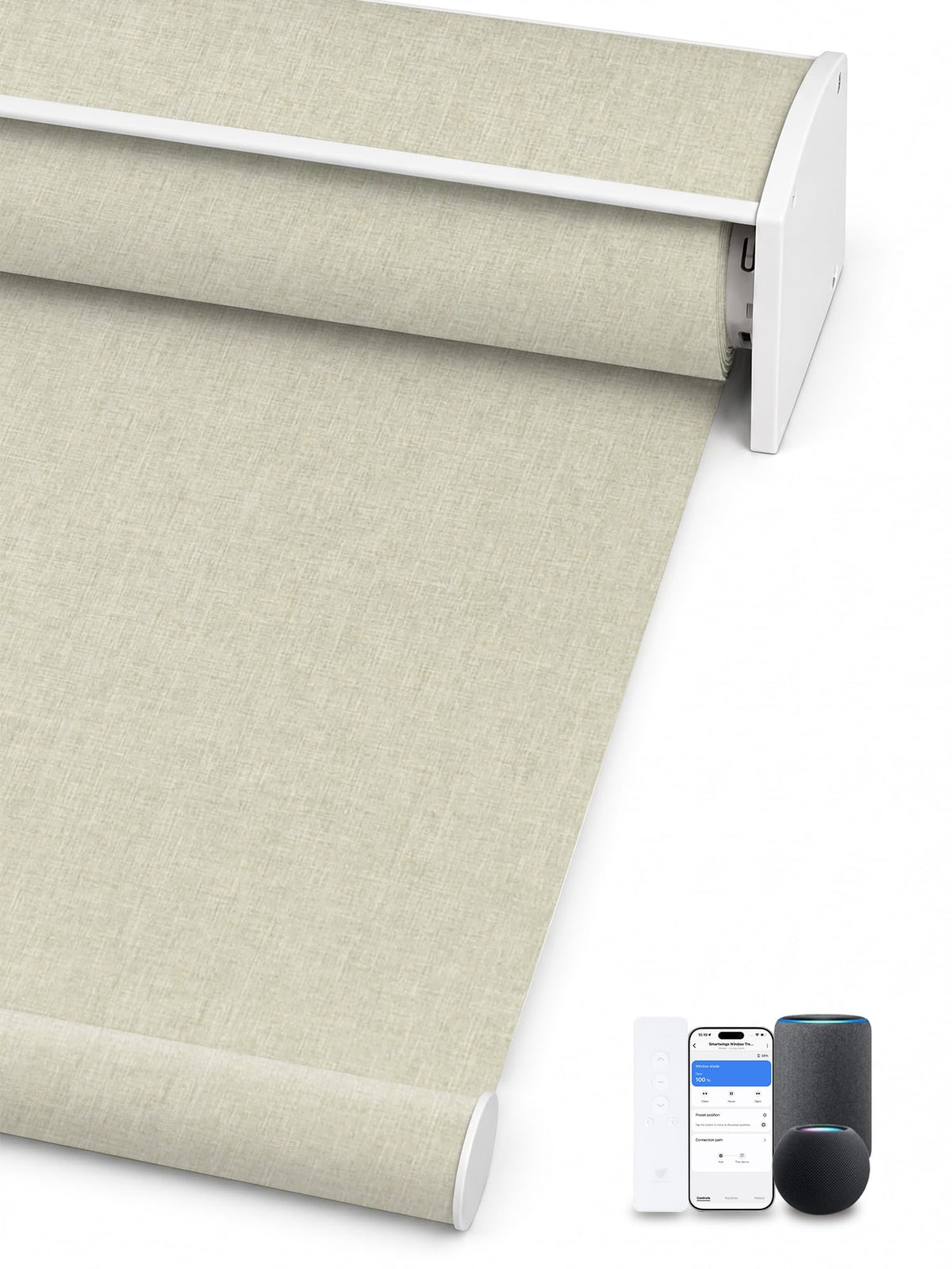 SmartWings Motorized Smart Roller Shades, 100% Blackout Essential Grey