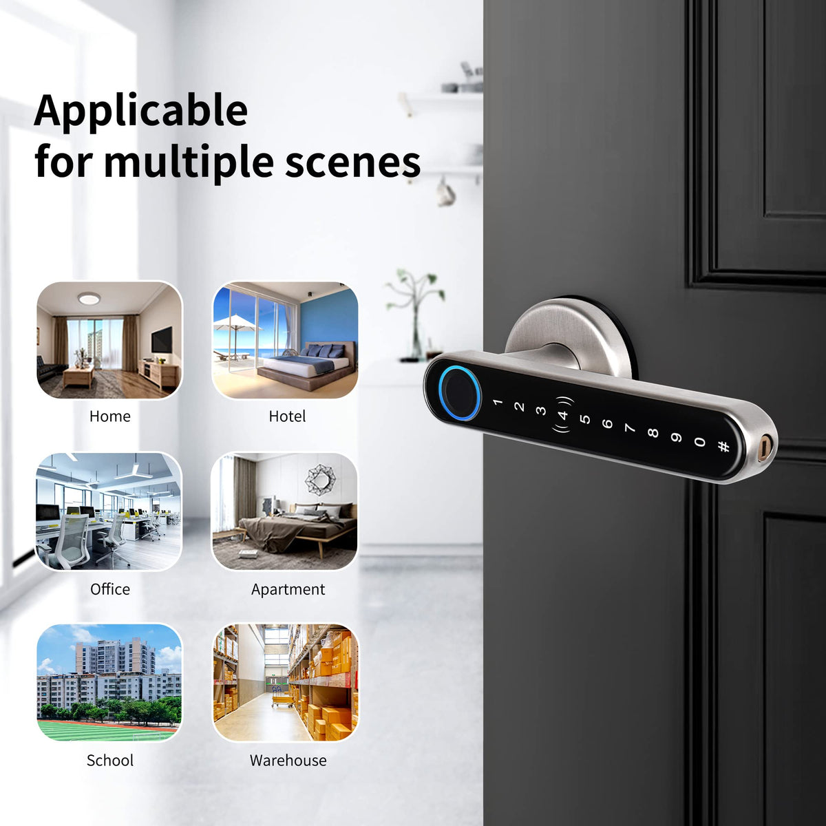 Fingerprint Door Handle - Keyless Entry, Biometric Smart Door Lock with WiFi Connectivity - Satin Nickel